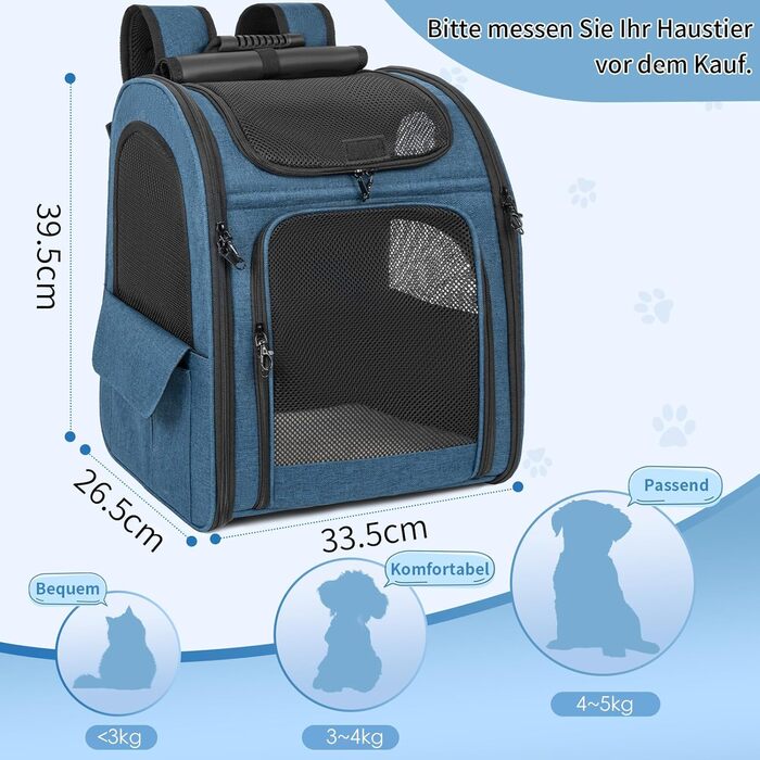 OUUTMEE Сумка-переноска для тварин, знімний чохол на колесах, ідеальна для котів та маленьких собак, багатофункціональний рюкзак, сумка-рюкзак 4-в-1, дихаюча (блакитна)