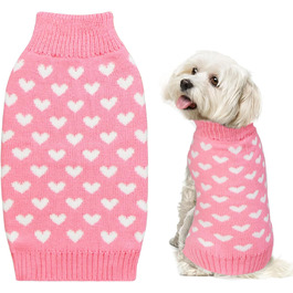 Вовняний пуловер для собак на День святого Валентина, рожеве сердечко, розмір L