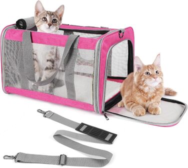 Транспортна сумка для великих котів (до 9 кг) з м'якими боковинами та стабільним ременем, рожева