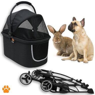 Візок для собак CECE 2 в 1 з переносною коробкою | Складаний візок-коробка для собак з додатковим кошиком для покупок | Використання як візок або безпечний переноска – Меланж (Чорний)