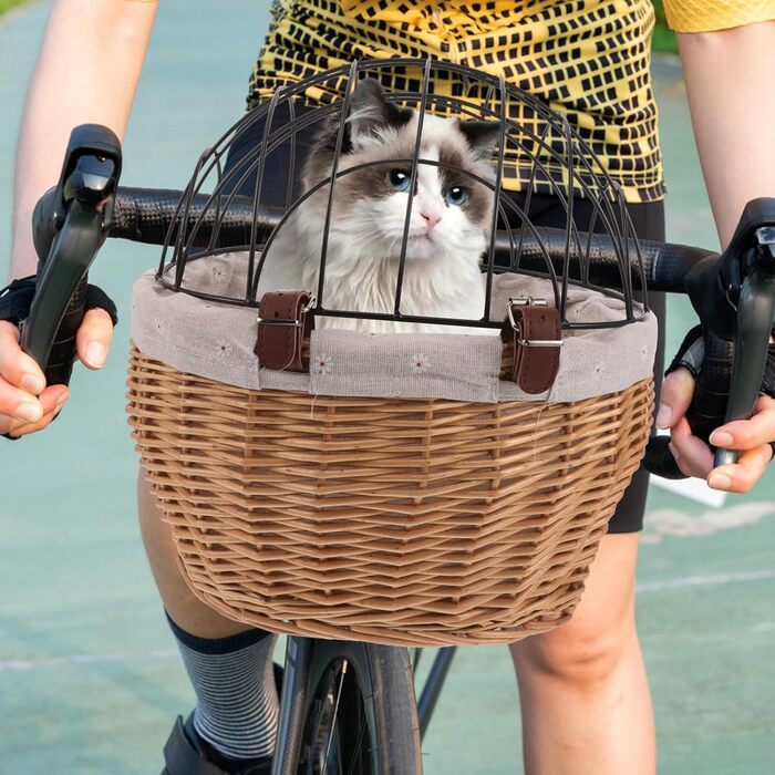 Mikinona Тримач для собак і котів на велосипед, ручної роботи з лози, з ременями, для переднього кріплення