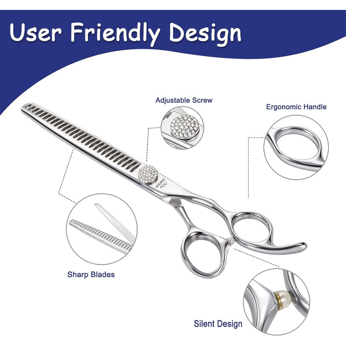 Професійна ножиця для грумінгу собак Chunker з імітацією діаманта, 440C сталь, відполірована, для домашнього використання та професійного грумінгу, 19.1 см