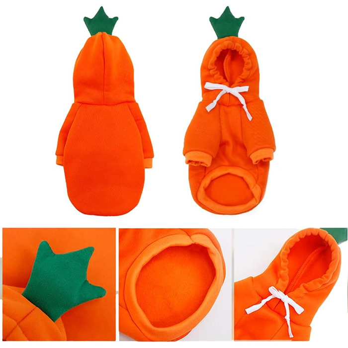 Теплий одяг для собак XIAOYU: Худі, світшот, куртка-комбінезон для цуценят на осінь/зиму з капюшоном у вигляді фруктів (капуста, морква, XXL)