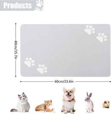 Килимок під миску для собак та котів, суперпоглинаючий, нековзний, миючий, 40x60 см (Світло-сірий)