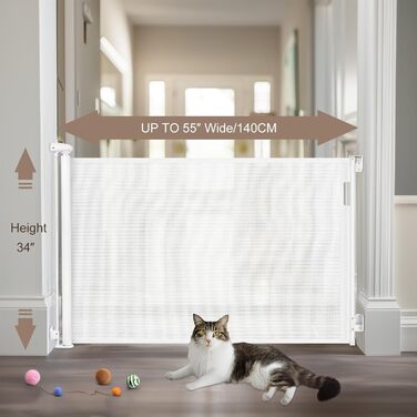 Захисний бар'єр для дитячих воріт, розтяжний 0-180 см, для дітей, котів та собак. Підходить для сходів, дверей, внутрішнього та зовнішнього використання (білий, 86x140 см)