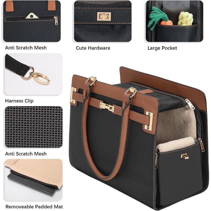 Сумка-переноска для собак та котів 2-в-1 (чорний/коричневий) - стильна та складна переноска для маленьких тварин