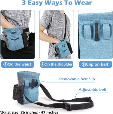 Футляр для ласощів для собак Leckerlibeutel з магнітною застібкою, водонепроникний, з регульованим шнурком та відділенням для відходів, для тренувань та навчання собак (Блакитний)
