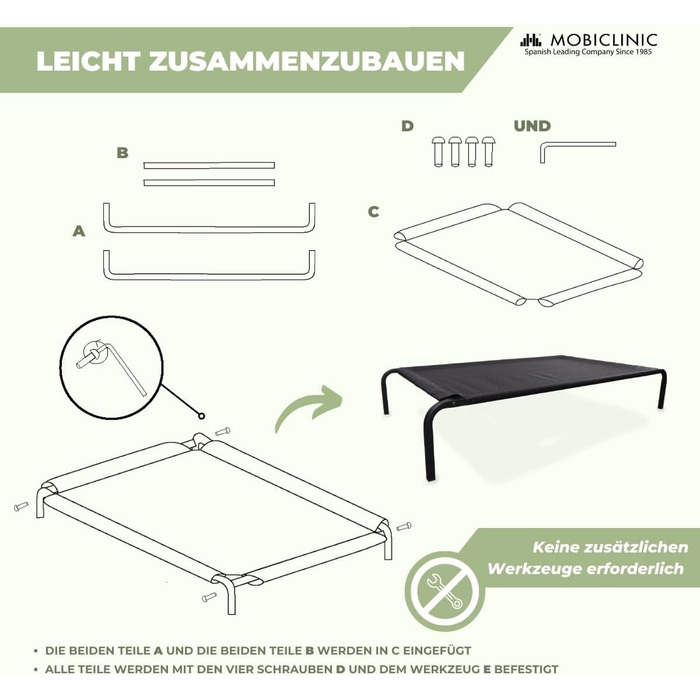 Mobiclinic® Cleo: Підвищене ліжко для собак, ізольоване, 122x71x21 см, чорне