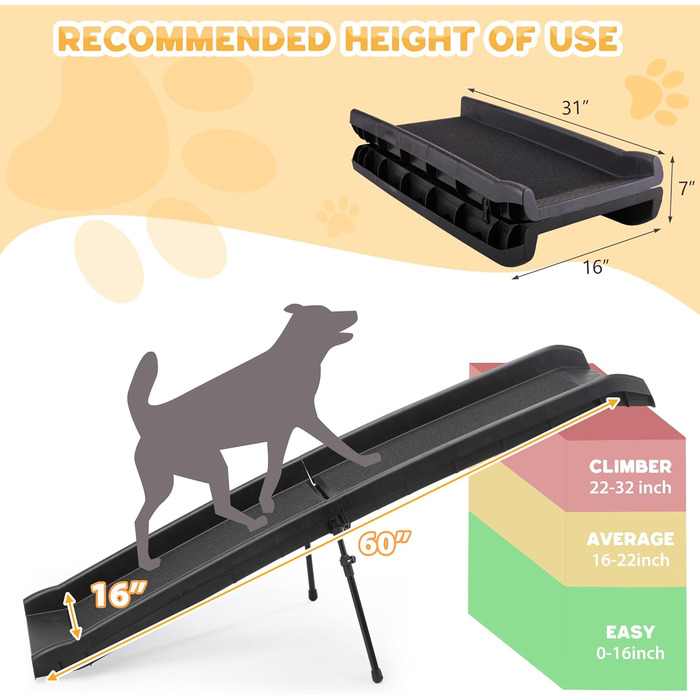 Рампа для собак COZIWOW, 157.7 см, портативна, для великих собак, SUV, авто, котів, антиковзаюча поверхня, сходи для ліжка, дивану