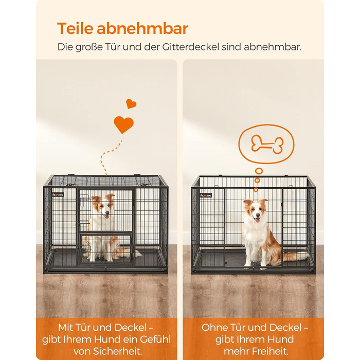 Клітка для тварин Feandrea, міцна, переносна, 107 x 70 x 75 см, для великих тварин, з 2 дверцятами, XL, чорна