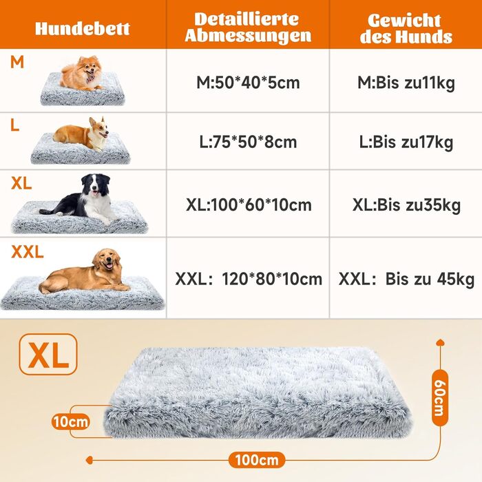 Лежанка для собак, м'яка, пухнаста, середнього розміру, Ombré-сірий, 100x60x10 см