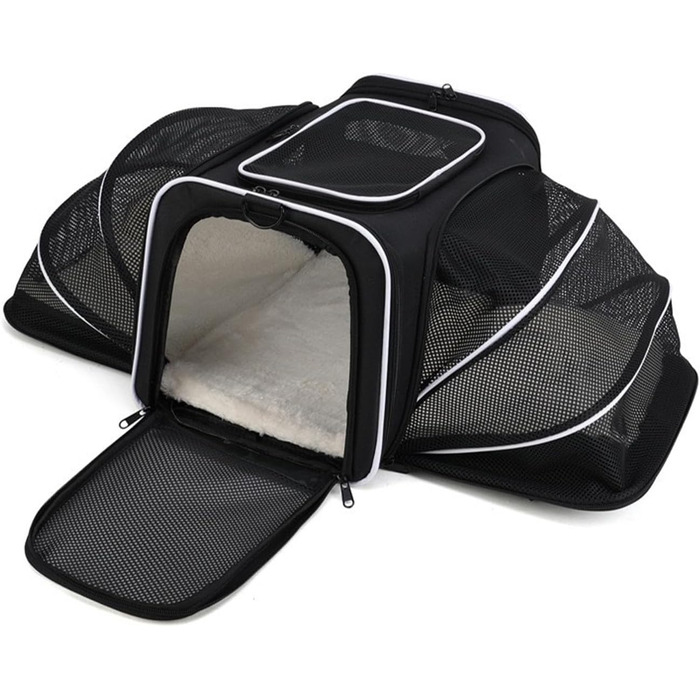 Транспортна сумка для котів та собак PETCUTE, складана переноска для собак з виймальною підстилкою, страхувальний поводок, дихаюча переноска для тварин в авто для подорожей (Чорний+Білий)