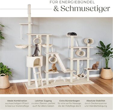 Дряпка для котів tectake Snooky | Ігровий центр з багатоярусною дряпкою та будиночком | Платформи для спостереження (Сірий, Бежевий)