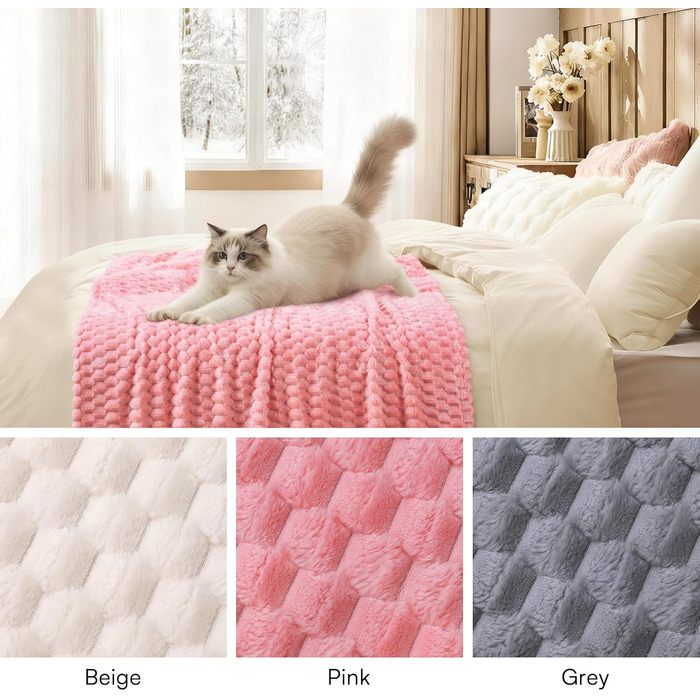 М'яка ковдра для собак та котів Luciphia, 3 шт. у наборі, фланель, 52x76 см, рожева