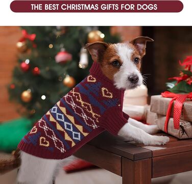 Пуловер для собак на Новий Рік, теплий трикотажний пуловер для собак та котів, зимовий одяг для тварин, найтепліший пуловер з коміром-стійкою (XL, Бордовий)