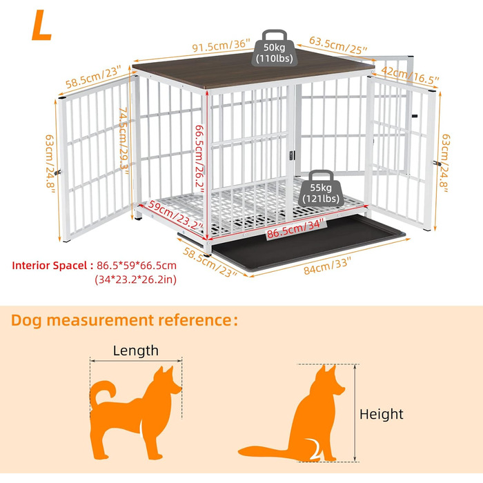 Клітка для собак BingoPaw XXL: сучасний шафка-будка для великих собак 120x77x81.5 см з приставним столиком та висувним піддоном