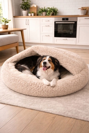 Лежанка-кокон 100 см для собак та котів – тепла, кругла. Shaggy / Boucle