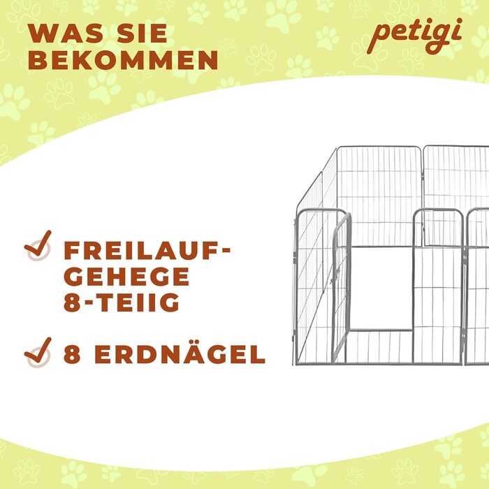 Клітка для цуценят Petigi, вольєр з порошковим покриттям, складаний, розмір комірки 47 мм, для використання в саду, розмір (Ш x В): 80 x 80 см
