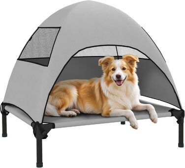 Лежанка для собак PawHut Outdoor з дахом, піднята лежанка для середніх собак, прохолодна лежанка для домашніх тварин з миючим сітчастим сталевим каркасом, переносна сумка, лежанка для тварин для вулиці, кемпінгу 76x61x71см, світло-сіра L 76 x 61 x 71 см с