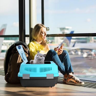 PETCUTE Транспортна переноска для собак та котів, 6 кг, блакитно-чорна