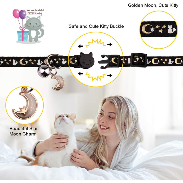 Нашийники для котів зі дзвіночком, світяться в темряві, регульовані, 20-33 см, 2 шт. (Чорний та Рожевий)