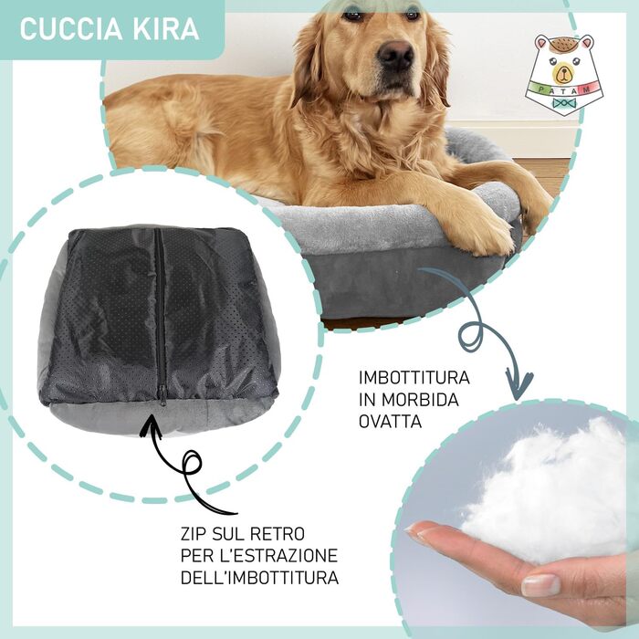 Ліжко для собак та котів Kira Grau, знімний дизайн, м'яке та нековзне, машинне прання, Small 51x46x18 см