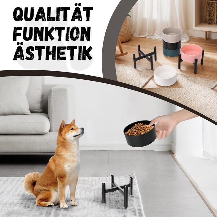 Підвищена годівниця для собак, керамічна миска для корму з нержавіючою підставкою - для маленьких та середніх собак, діаметр 15,5 см, об'єм 850 мл, білий колір