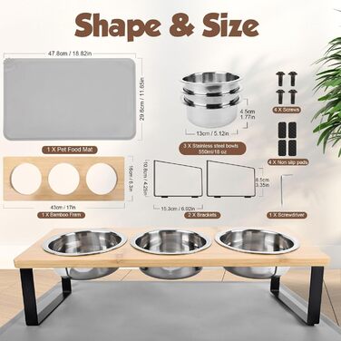 Підвищений годівниця для котів, миска для котів з нержавіючої сталі з підкладкою з силікону, 15° ергономічна станція для годування, миска для собак, годівниця та поїльник для котів та маленьких собак