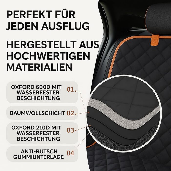 Захист для заднього сидіння авто для собак - водовідштовхувальний, стійкий до подряпин, нековзний, миючий - матеріал Oxford - захист для собак в автомобілі з бічним захистом - 141x134 см - підходить для SUV та легкових автомобілів DElightX