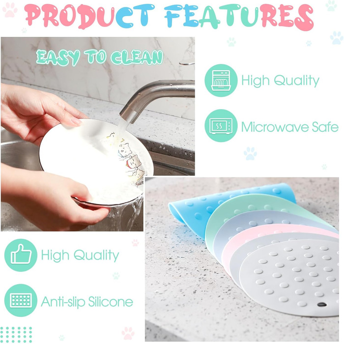 Набір мисок для котів Thenshop (6 шт.) з антиковзними килимками, керамічні миски для їжі та води, для котів, кошенят, цуценят, кроликів та хом'яків, білий, блакитний, світло-блакитний, сірий, зелений, рожевий, світло-сірий (милий стиль)