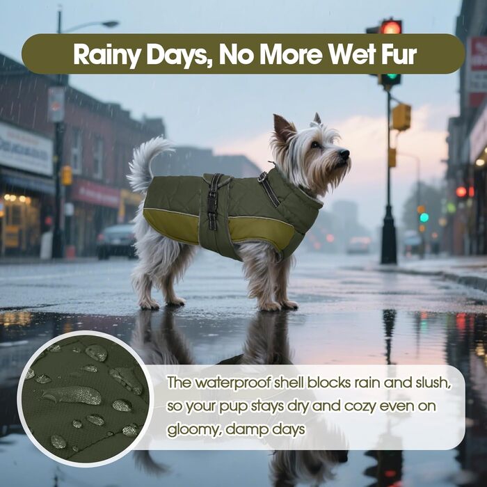 Водонепроникний зимовий теплий одяг для собак QBLEEV - теплий пуховик з флісу, зручний комір-стійка, для холодної погоди, розмір XXX-Large, зелений