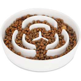 Антислизька годівниця для собак, Slow Feeder, кераміка, Ø 20.5 см, для середніх та великих собак, миюча, безпечна для їжі (біла)