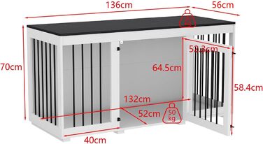 Будка для собак для дому – дерев'яно-металевий вольєр для маленьких собак, меблевого стилю з дверцятами, вантажопідйомність до 50 кг, 136 x 56 x 70 см – сучасний дизайн для дому