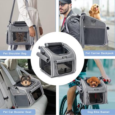 Корзина для собак на велосипед, розширювана, м'яка, сірого кольору, з 4 відкритими дверцятами та 4 сітчастими вікнами для маленьких собак та котів