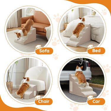 Сходинки для собак: 4 сходинки для ліжка, дивану, крісла, для маленьких собак, з антиковзким покриттям, фліс, бежевий