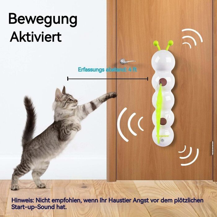 Інтерактивна іграшка для котів Vibbang Wusel Wurm: розумний черв'ячок з датчиками руху, кріплення на стіну/вікно, для котів середніх та маленьких порід