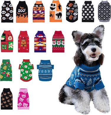 CuteBone Синій пуловер для собак зі сніжинками, одяг для цуценят, теплий светр, зимова куртка для маленьких собак, з отвором для повідка DS72XL-DE XL Сніжинка