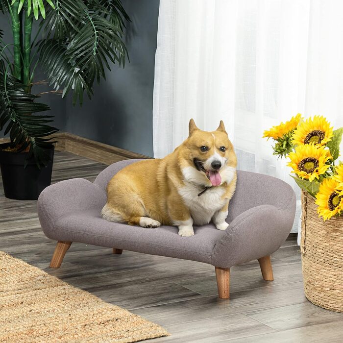 PawHut Софа для собак, лежанка для тварин, скандинавський стиль, сіра, 72 x 44 x 31 см