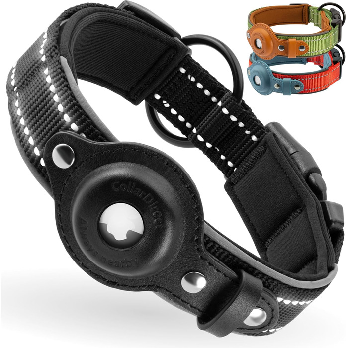 Нашийник для Apple AirTag для собак CollarDirect, світловідбиваючий, чорний, XL (51-61 см)