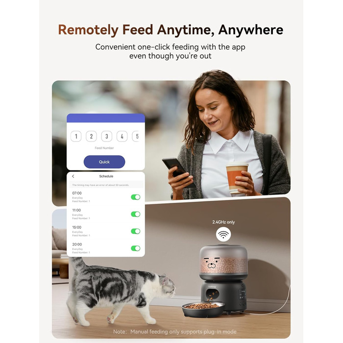 Автоматична годівниця для котів FEELNEEDY з WiFi та керуванням через додаток, 3 л, нержавіюча сталь, до 10 порцій на день, сповіщення про закінчення корму та батареї