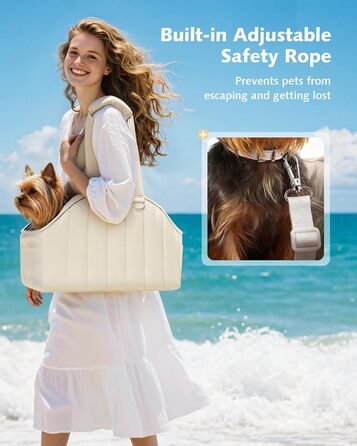 Транспортна сумка для собак Pecute, 4 кг, кремового кольору. Легка, складна переноска для собак та котів, ідеальна для подорожей