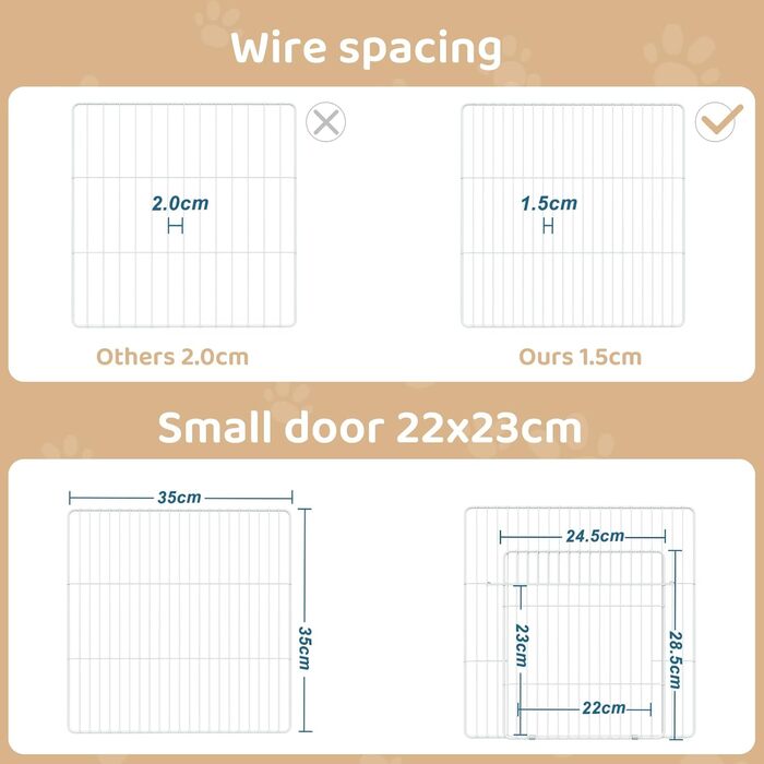 Клітка для кроликів та інших дрібних тварин EUGAD з дверцятами, розширювана, 142x72x36 см, міцний метал, проста збірка, білий колір