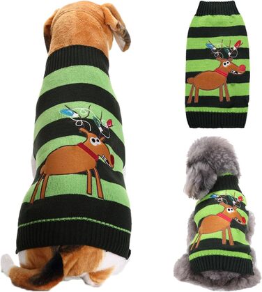 Пуловер для собак на Різдво, кумедний різдвяний пуловер для собак з мультфільмом Оленя, Санти та Сніжинок, теплий в'язаний пуловер для собак маленьких, середніх та великих розмірів, XXS-XXL (110-Green, XXL) XXL 110-Зелений