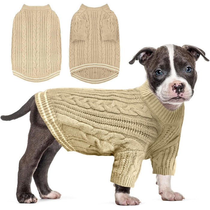Теплий собачий светр Sanqitara, облягаючий, м'який, для маленьких та середніх собак, короткі рукави, в'язаний, колір хакі (XS)