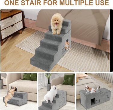 Сходинки для собак - 68,6 см, 6 сходинок, для високих ліжок, з антиковзким покриттям, знімний, пральний чохол