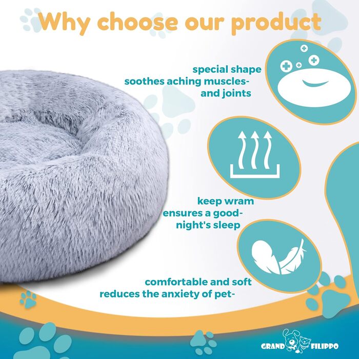 М'яке ліжко для собак знімний чохол 80 см - Ручна робота, пухнасте ліжко для собак, подушка для собак пухнаста, ліжко для котів, машинне прання - Кругле ліжко для котів сріблясто-сірий 80 см сріблясто-сірий