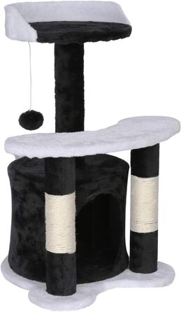 Драбина для котів Wiltec 67 см, чорно-біла, з сизалю, платформою, будиночком та іграшкою. Кліматична драбина для котів