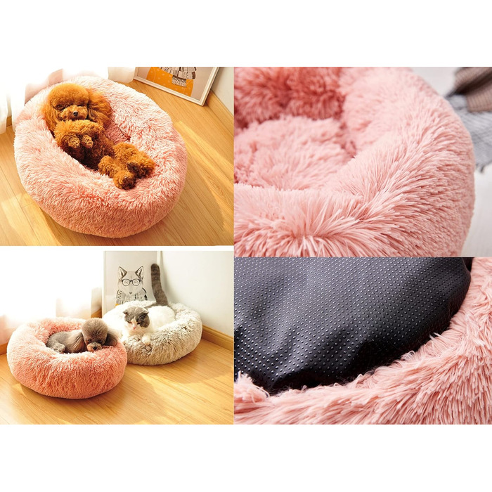 М'яке кругле ліжко для котів та собак: плюшеве, зручне, 70см, біле/рожеве