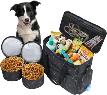 Чемодан-переноска для собак MyDays, валіза для тварин, переноска на вихідні з розкладним миском (Чорний)