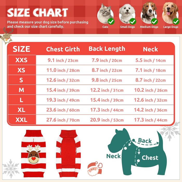 Пуловер для собак на Новий рік, теплий, м'який, осінньо-зимовий, з високим коміром, в'язаний, одяг для цуценят, милий олень, червоний, светри для собак, святковий, з короткими рукавами, (XXS (1-3 lbs), червоний/білий)